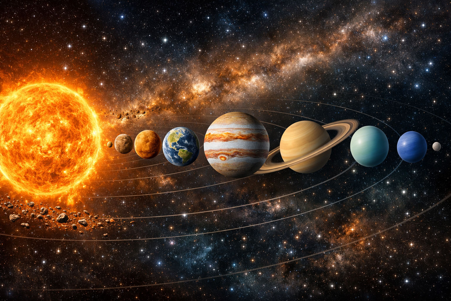 Solar system planets aligned in space